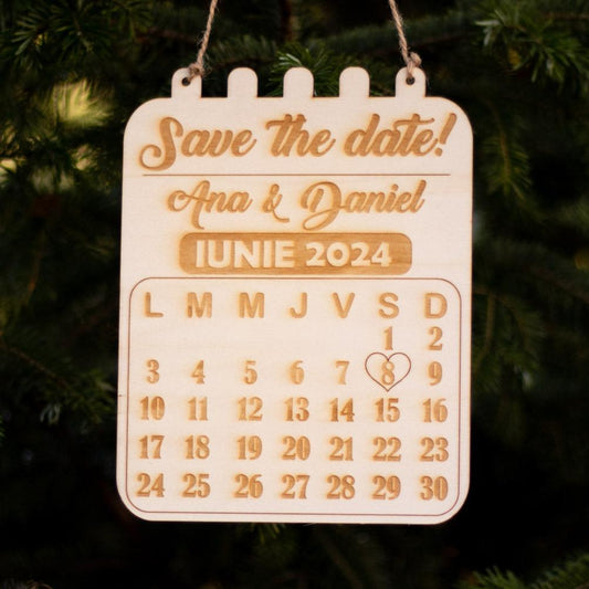 Placuta Save the date personalizata cu numele si data evenimetului, 21x17 cm, Lemn, ES007