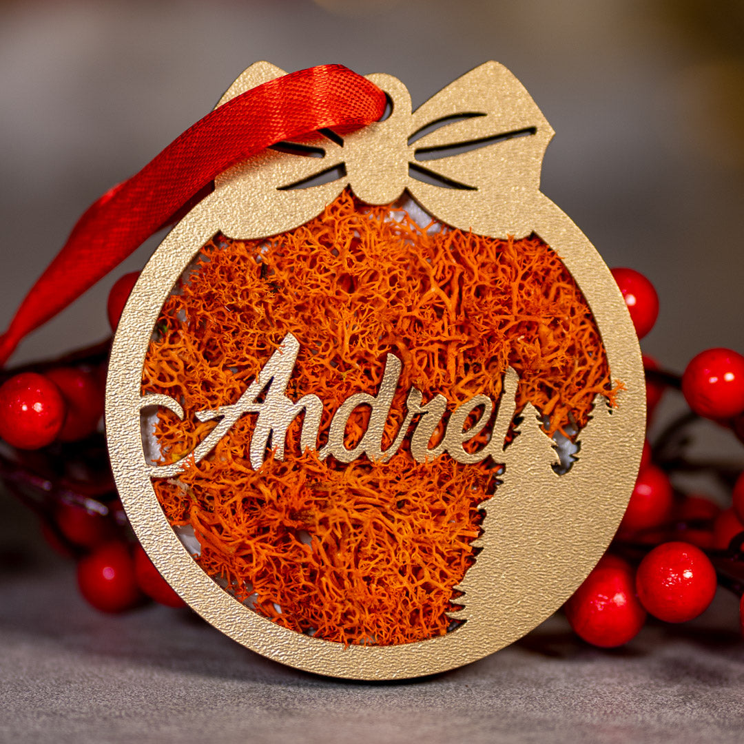 Globulet personalizat din lemn cu licheni, 9x10 cm