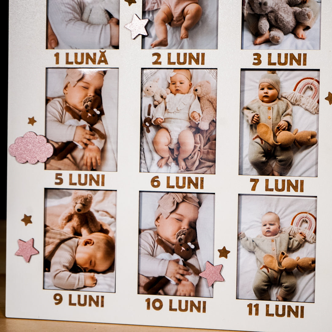 Ramă decorativă cu poze lunare din primul an al copilului