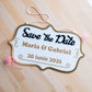 Plăcuță Save the Date vintage personalizată cu margini aurii