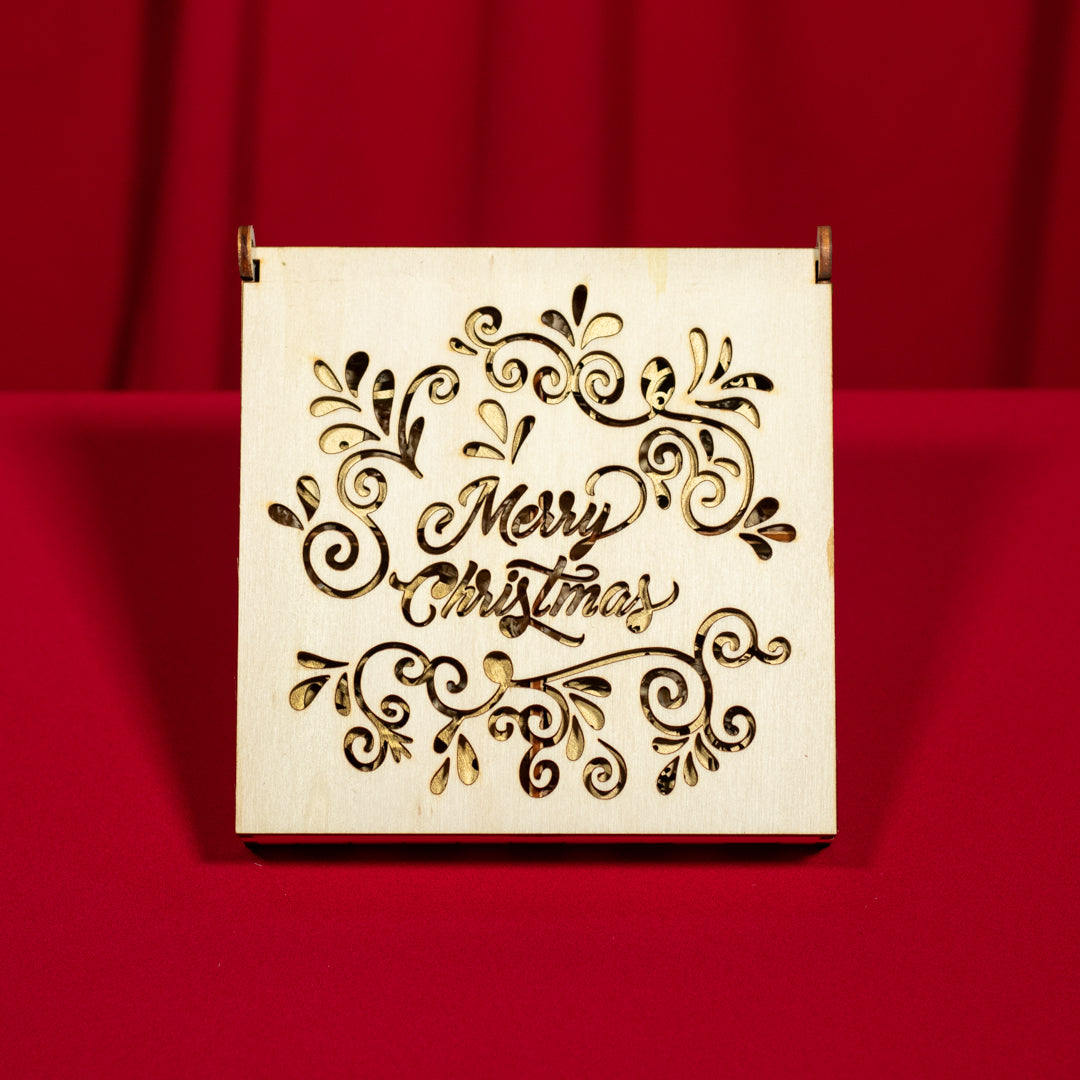 Set 16 globulețe din lemn pentru Crăciun – ornamente în cutie de lemn „Merry Christmas” - Model 1 auriu