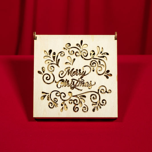 Set 16 globulețe din lemn pentru Crăciun – ornamente în cutie de lemn „Merry Christmas” - Model 1 auriu