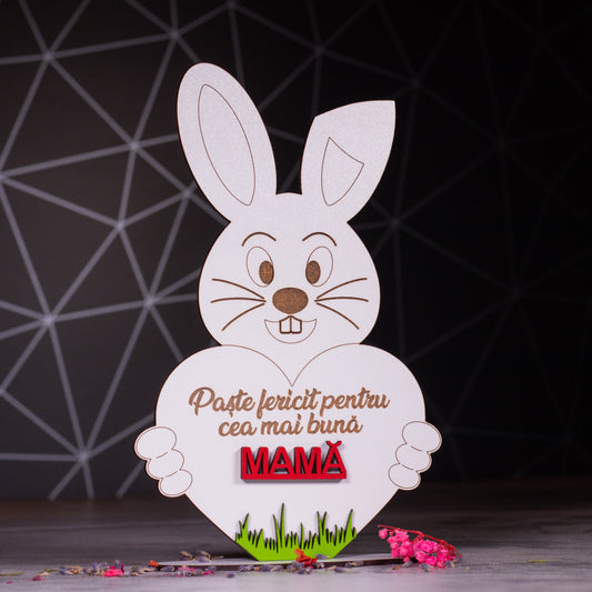 Decoratiune de Paste cu iepuras- "Pentru cea mai buna ...", 13x20cm