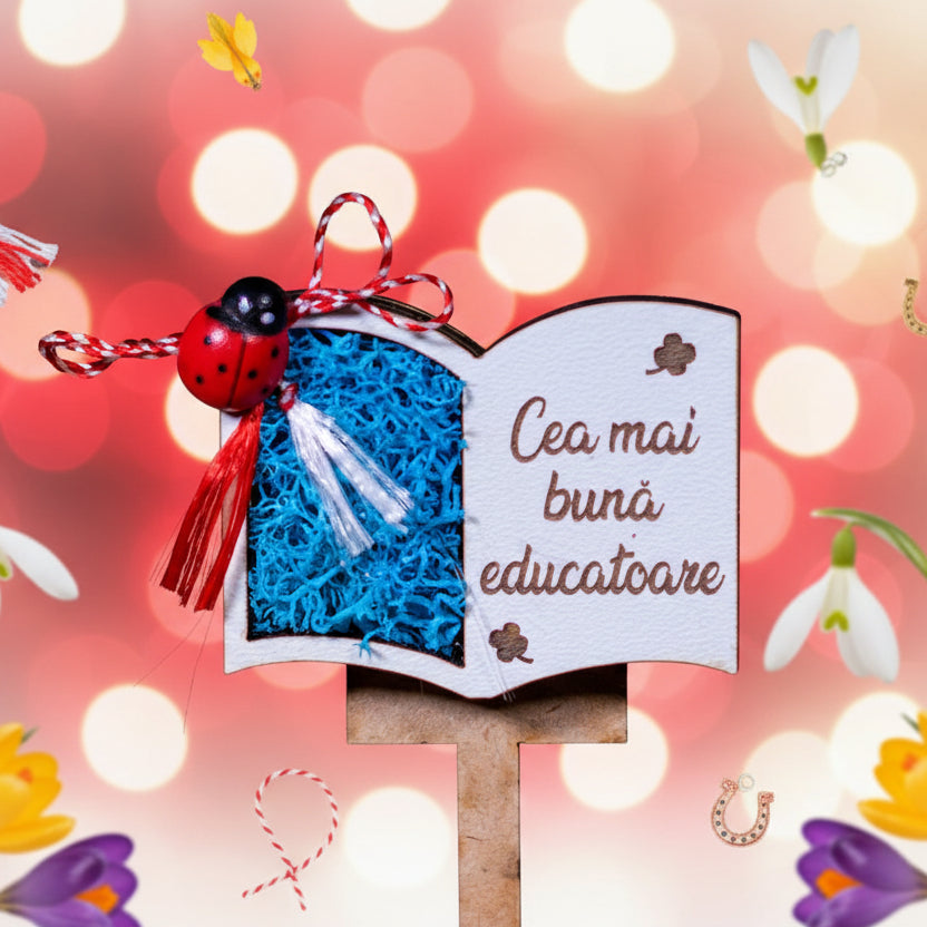 Martisor magnet cu licheni pentru educatoare- model carte