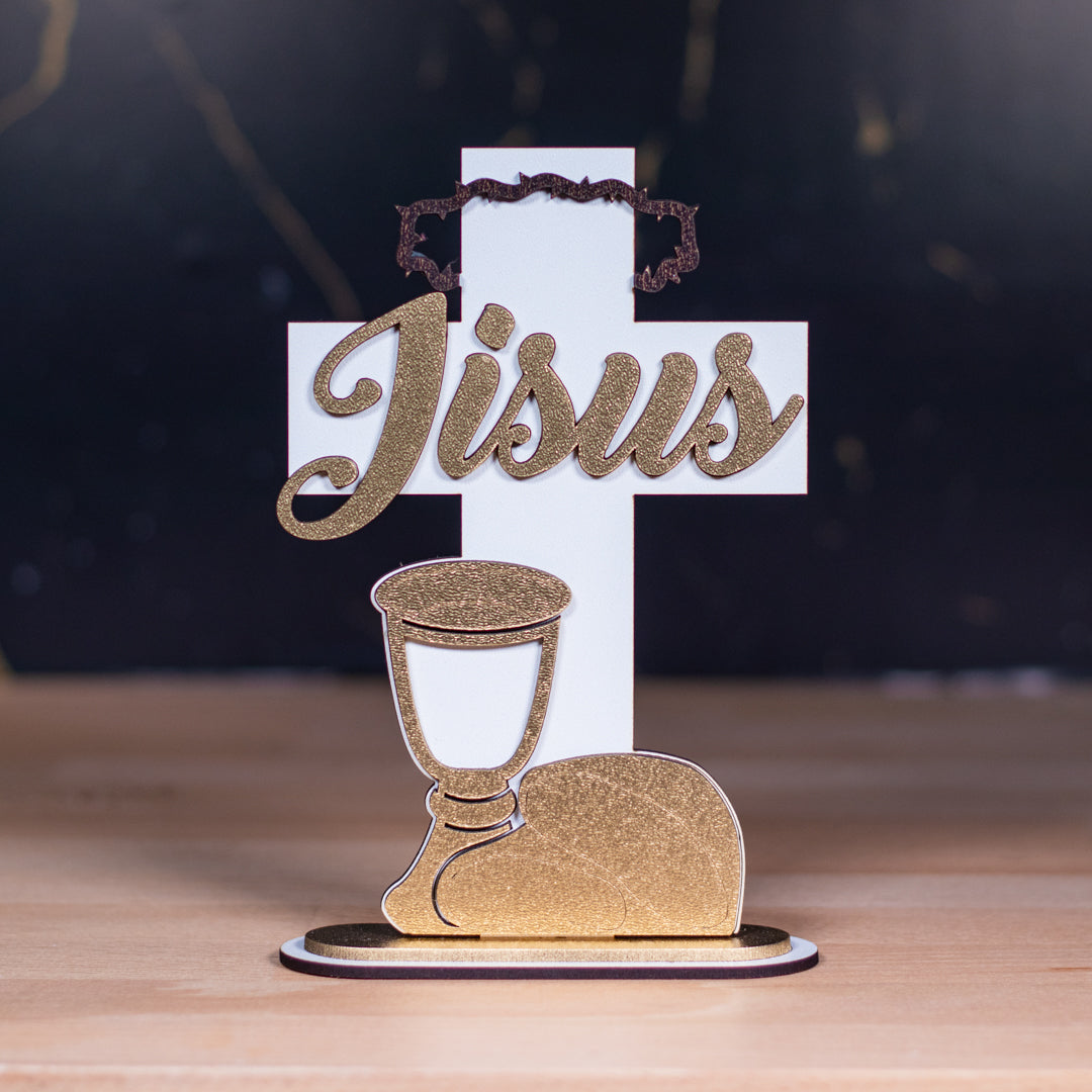 Cruce decorativa- Iisus, Pâinea si Vinul, 10 x 15 cm