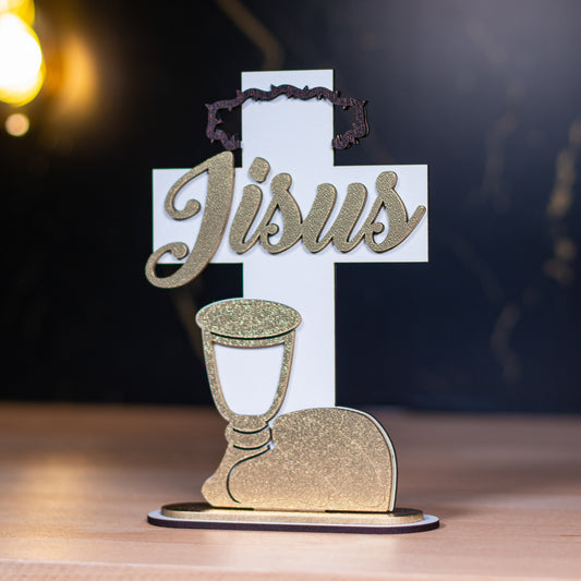 Cruce decorativa- Iisus, Pâinea si Vinul, 10 x 15 cm