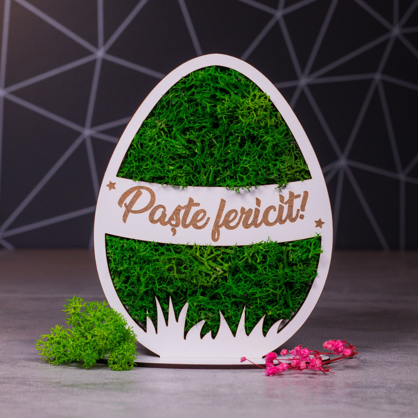 Decoratiune ou cu licheni - Paste fericit, 11x15cm