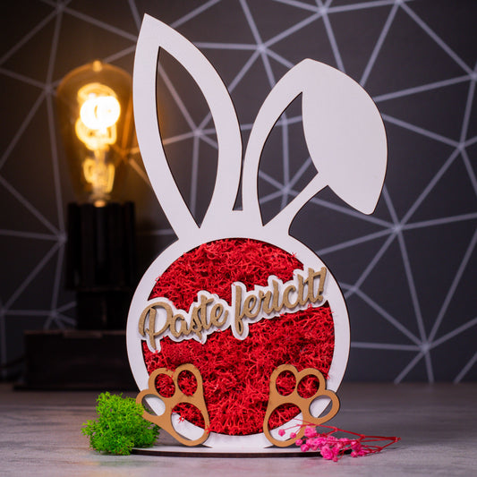 Decoratiune iepure cu licheni - Paste fericit, 13x21cm