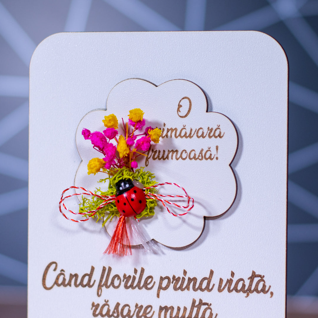 Felicitare martisor cu flori uscate si licheni - Speranta