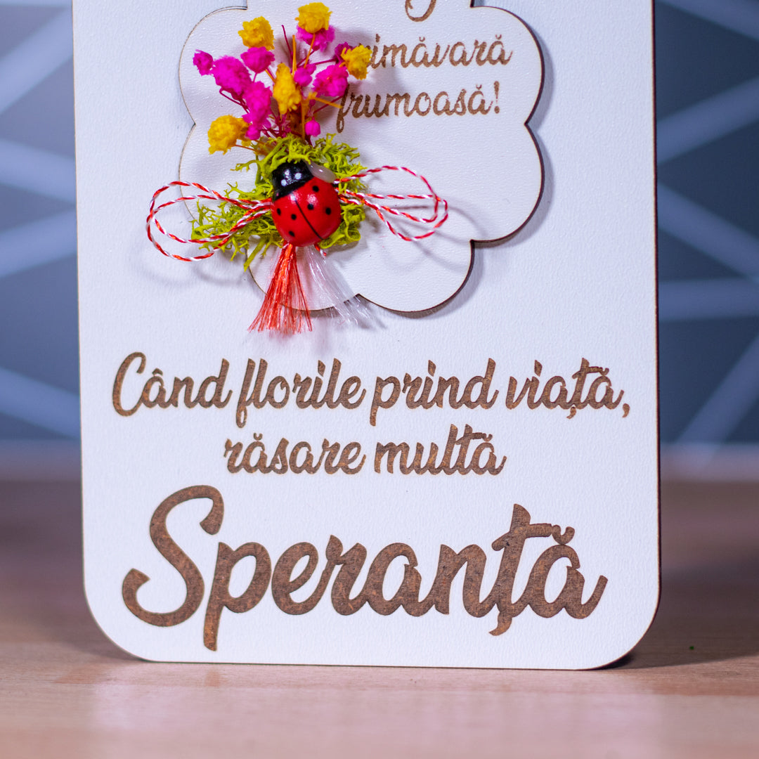 Felicitare martisor cu flori uscate si licheni - Speranta