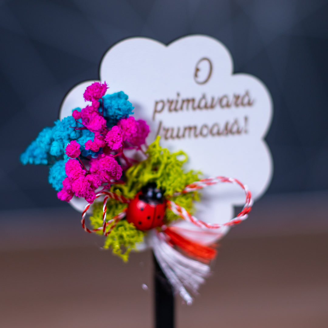 Martisor Magnet - Model Trifoi Cu Flori Uscate