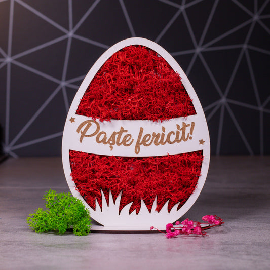 Decoratiune ou cu licheni - Paste fericit, 11x15cm