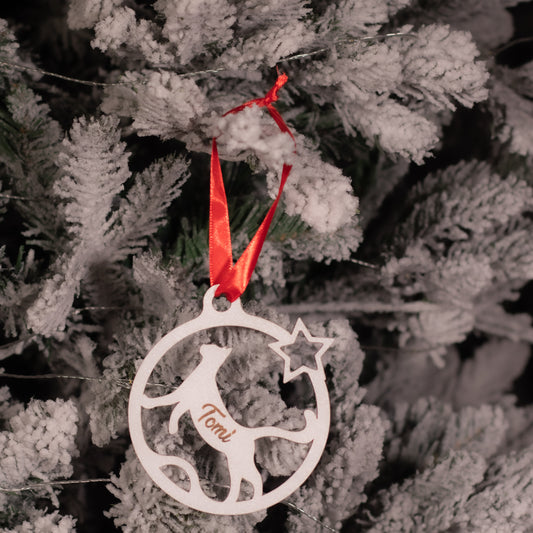 Globuleț din lemn cu pisică - personalizat cu numele