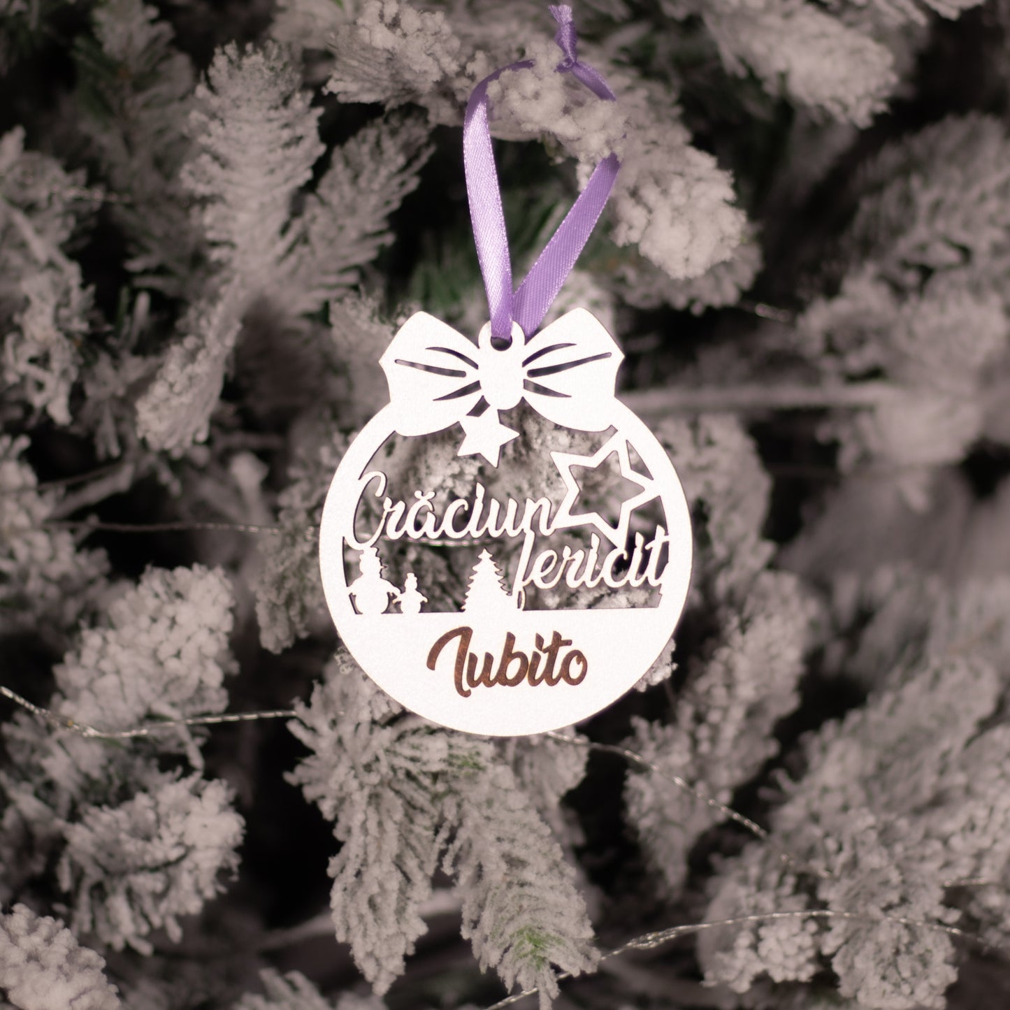 Globuleț din lemn „Crăciun Fericit” – Iubito