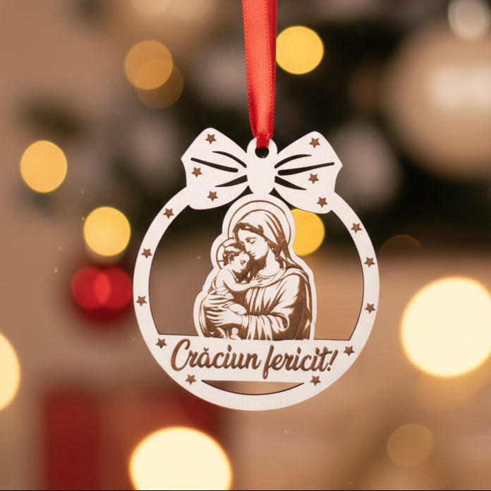 Globuleț din lemn cu Fecioara Maria