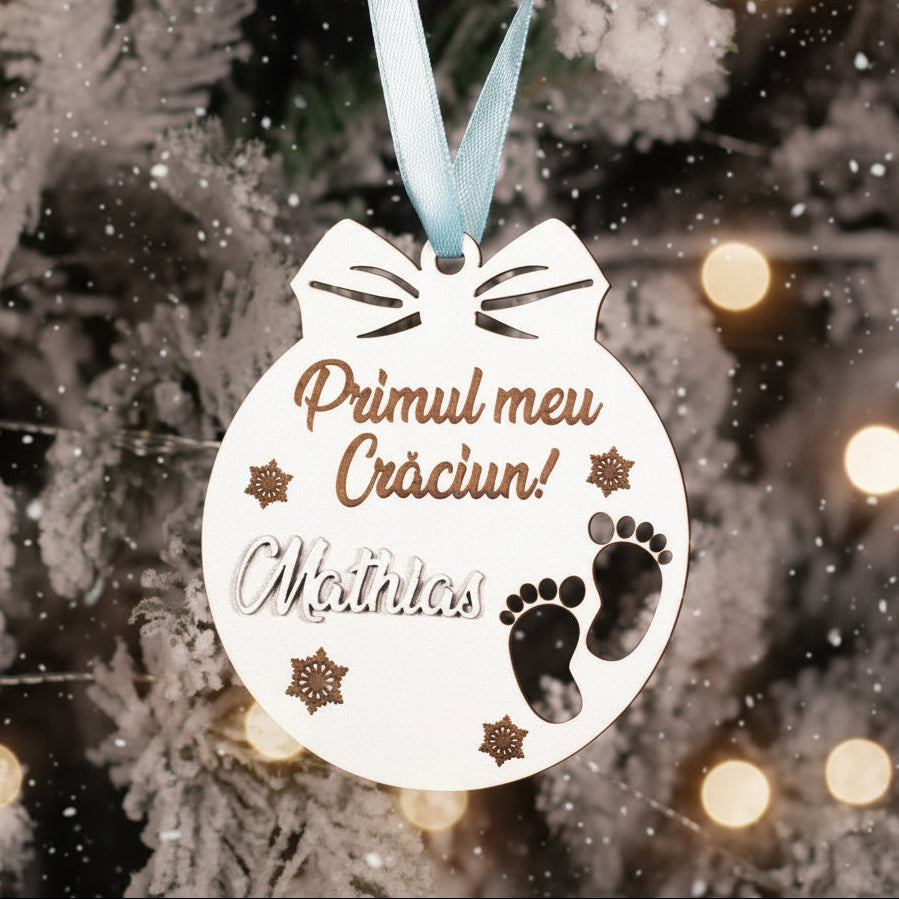 Globuleț din lemn primul meu Craciun - personalizat cu nume