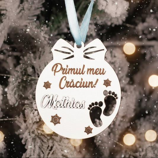 Globuleț din lemn primul meu Craciun - personalizat cu nume