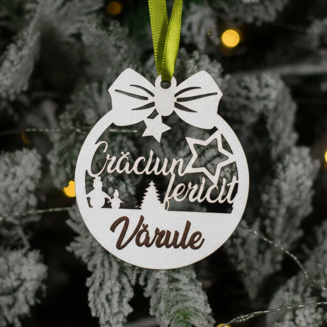 Globuleț din lemn „Crăciun Fericit” - Vărule