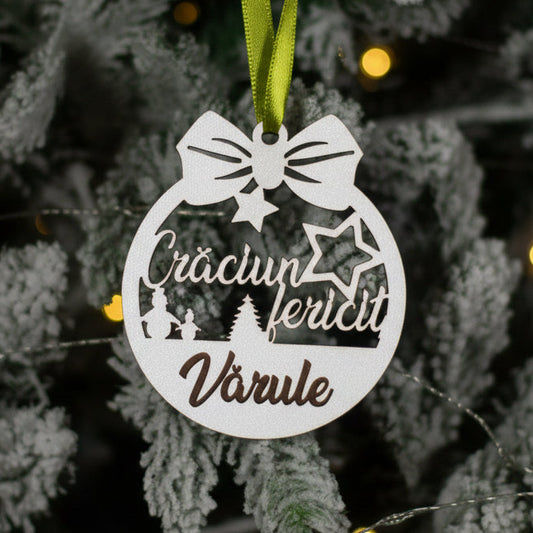 Globuleț din lemn „Crăciun Fericit” - Vărule