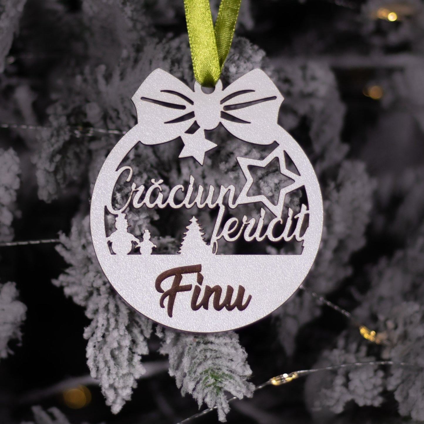 Globuleț din lemn - „Crăciun Fericit” - Finu