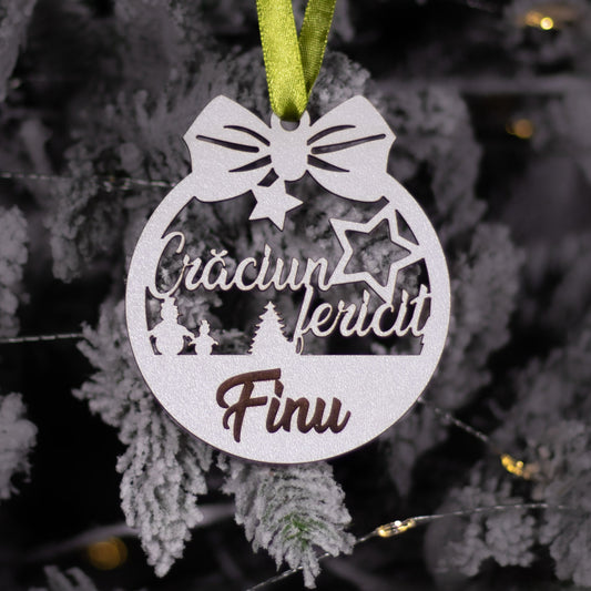 Globuleț din lemn - „Crăciun Fericit” - Finu