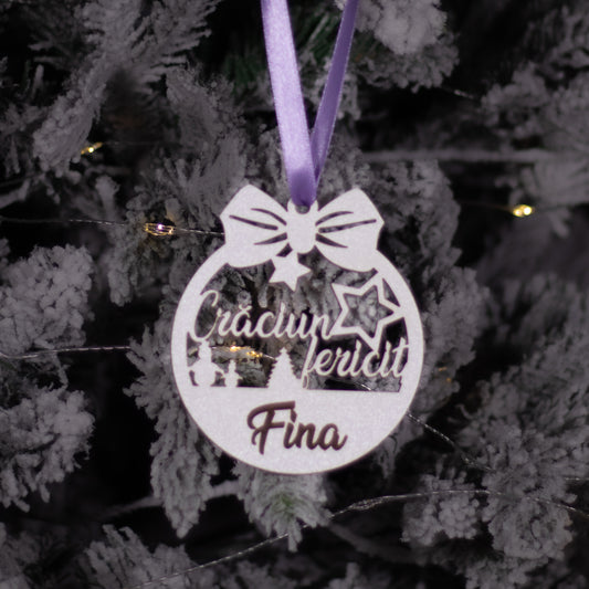 Globuleț din lemn - „Crăciun Fericit” - Fina